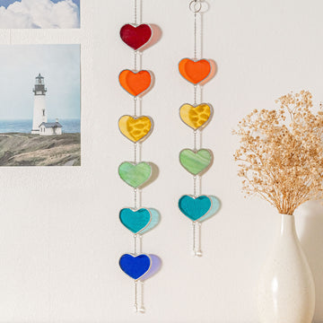 Vibrant Stained Glass Heart Garland for Valentine’s Day Window Decor