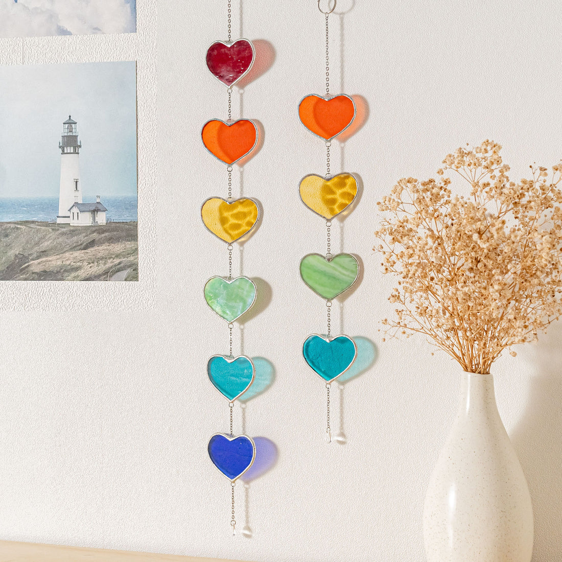 Rainbow Heart Glass Garland Decor and Window Decor Q06