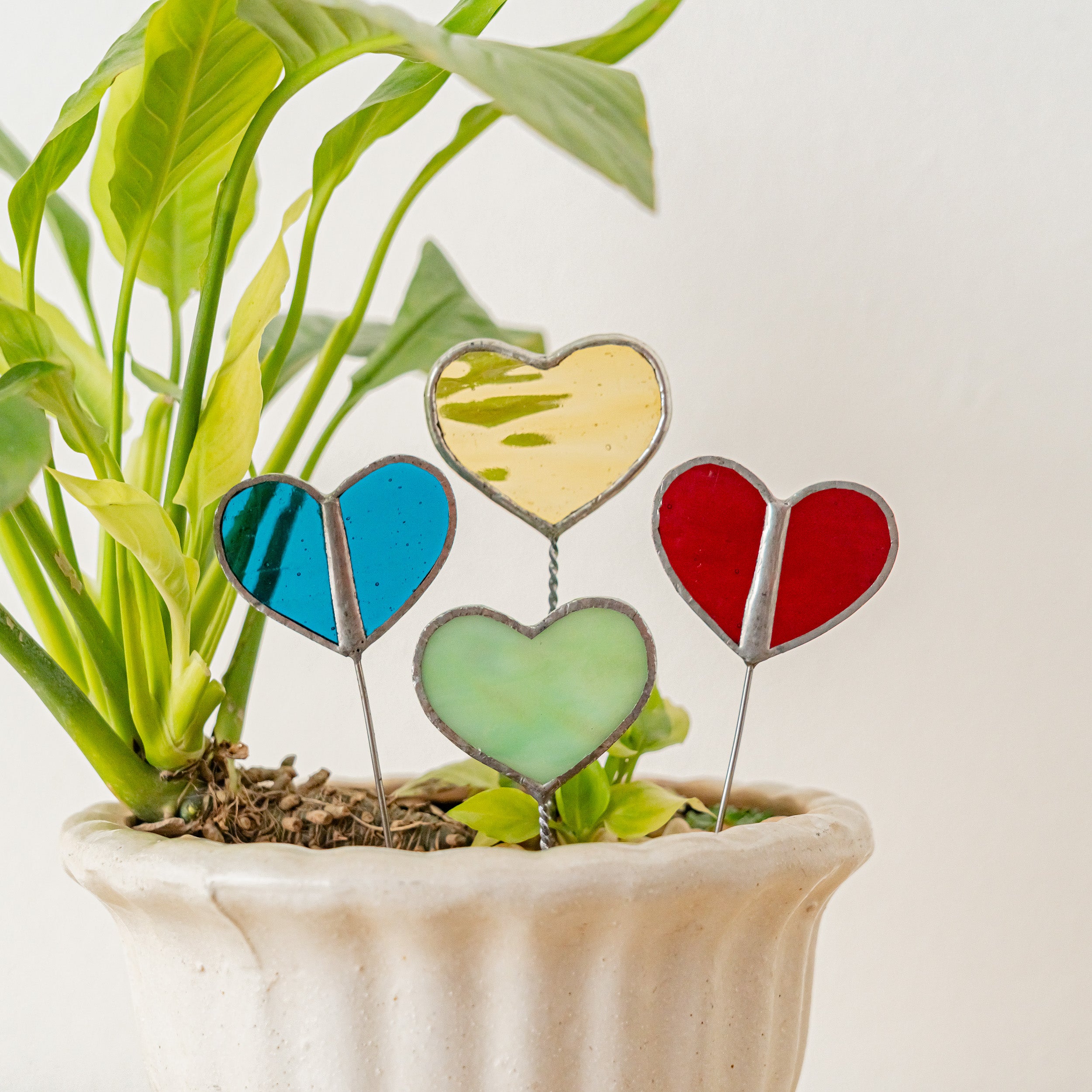Stained Glass Heart Plant Stakes Decor and Garden Decor F44