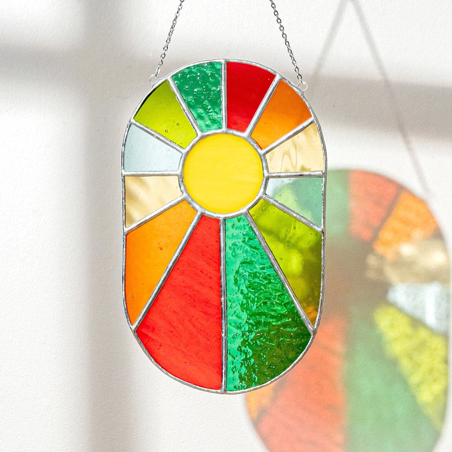 Rainbow Suncatcher Stained Glass, Modern stained glass wall art Q25