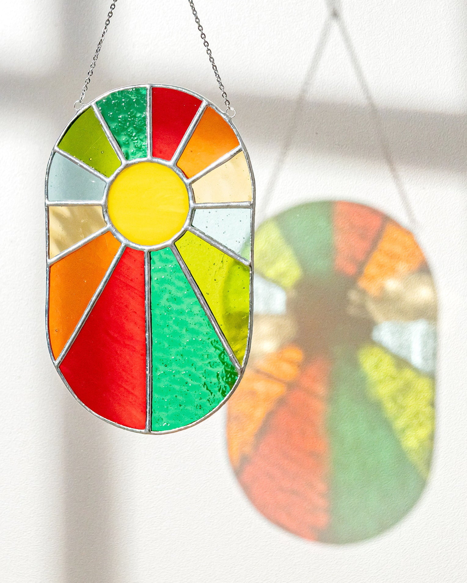 Rainbow Suncatcher Stained Glass, Modern stained glass wall art Q25