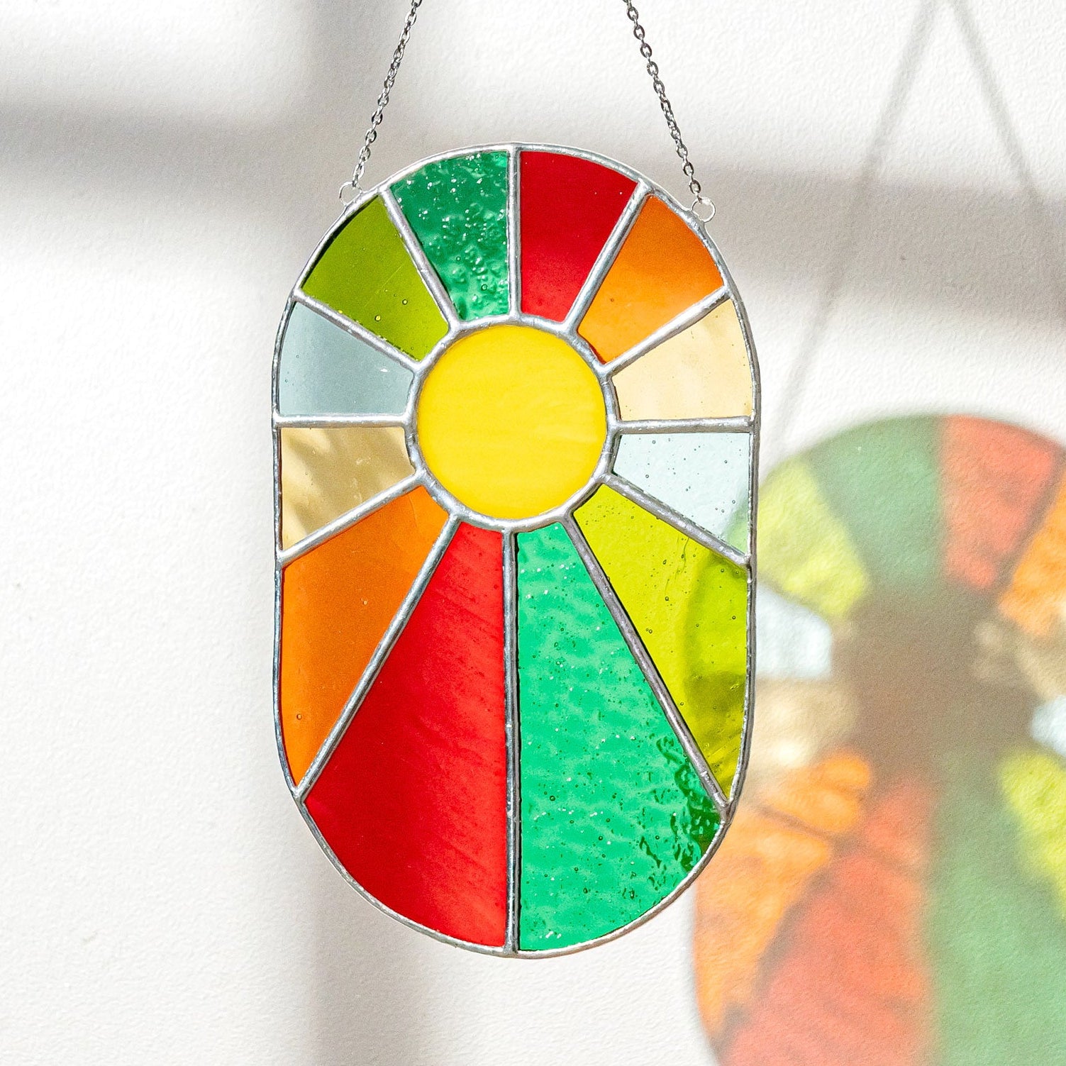 Rainbow Suncatcher Stained Glass, Modern stained glass wall art Q25