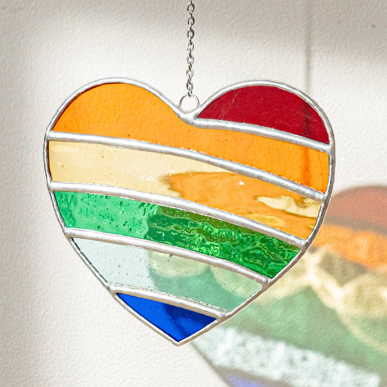 Heart Shaped Rainbow Suncatcher, Stained glass window hangings Q26