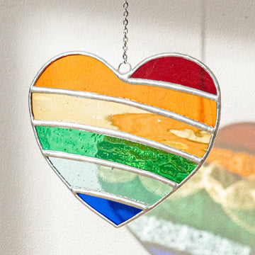 Heart Shaped Rainbow Suncatcher, Stained glass window hangings Q26