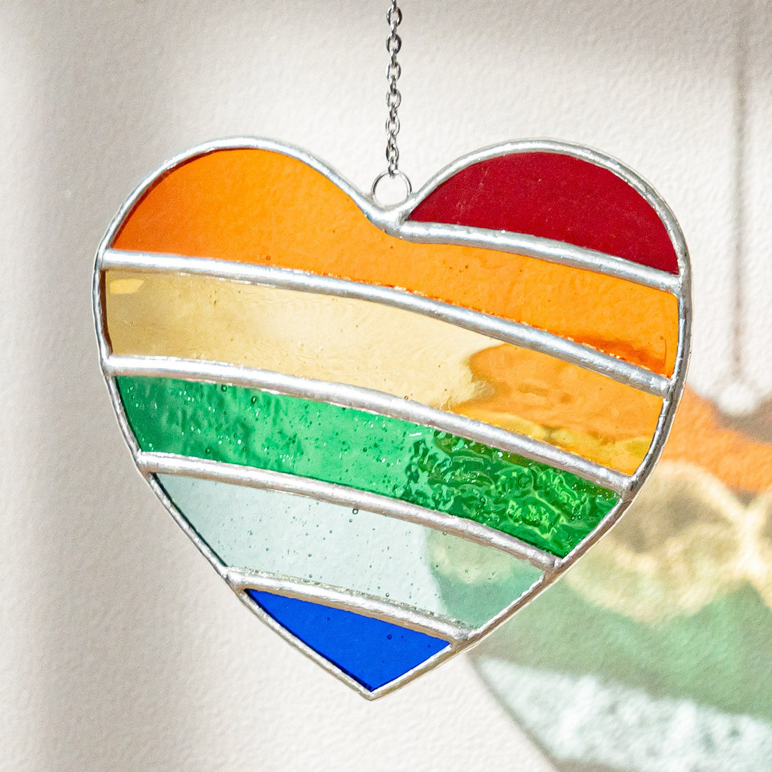 Heart Shaped Rainbow Suncatcher, Heart shaped stained glass Q26