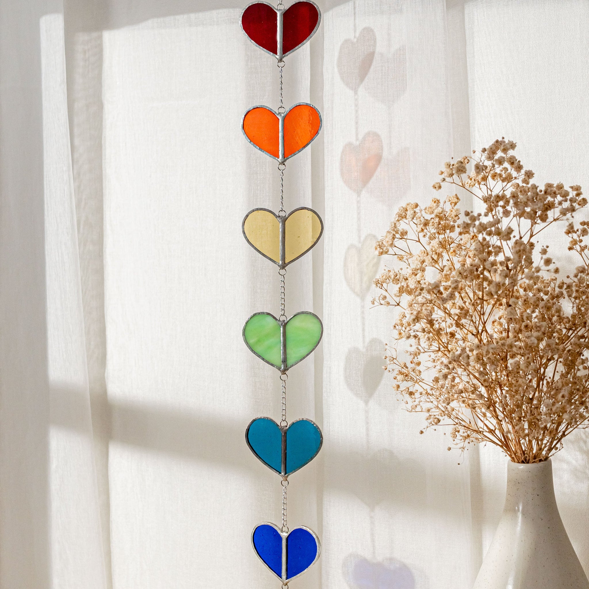 Vibrant Stained Glass Heart Garland for Windows and Walls