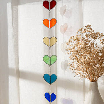 Vibrant Stained Glass Heart Garland for Windows and Walls