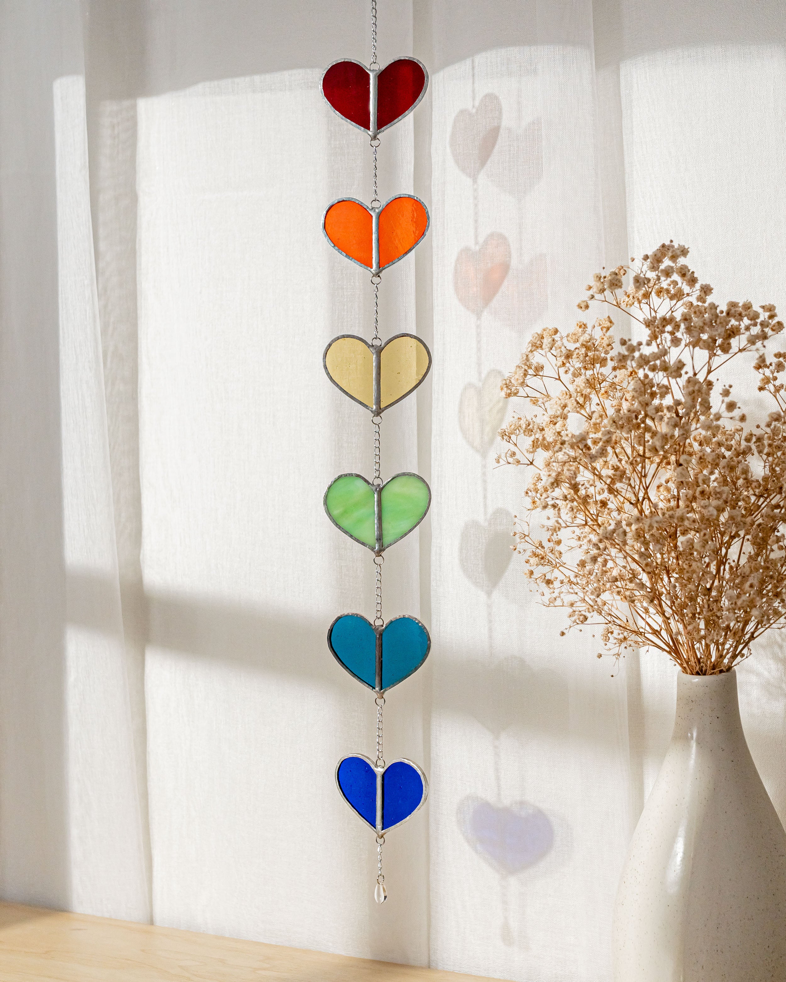 Rainbow Heart Glass Garland Decor and Window Ornaments F22