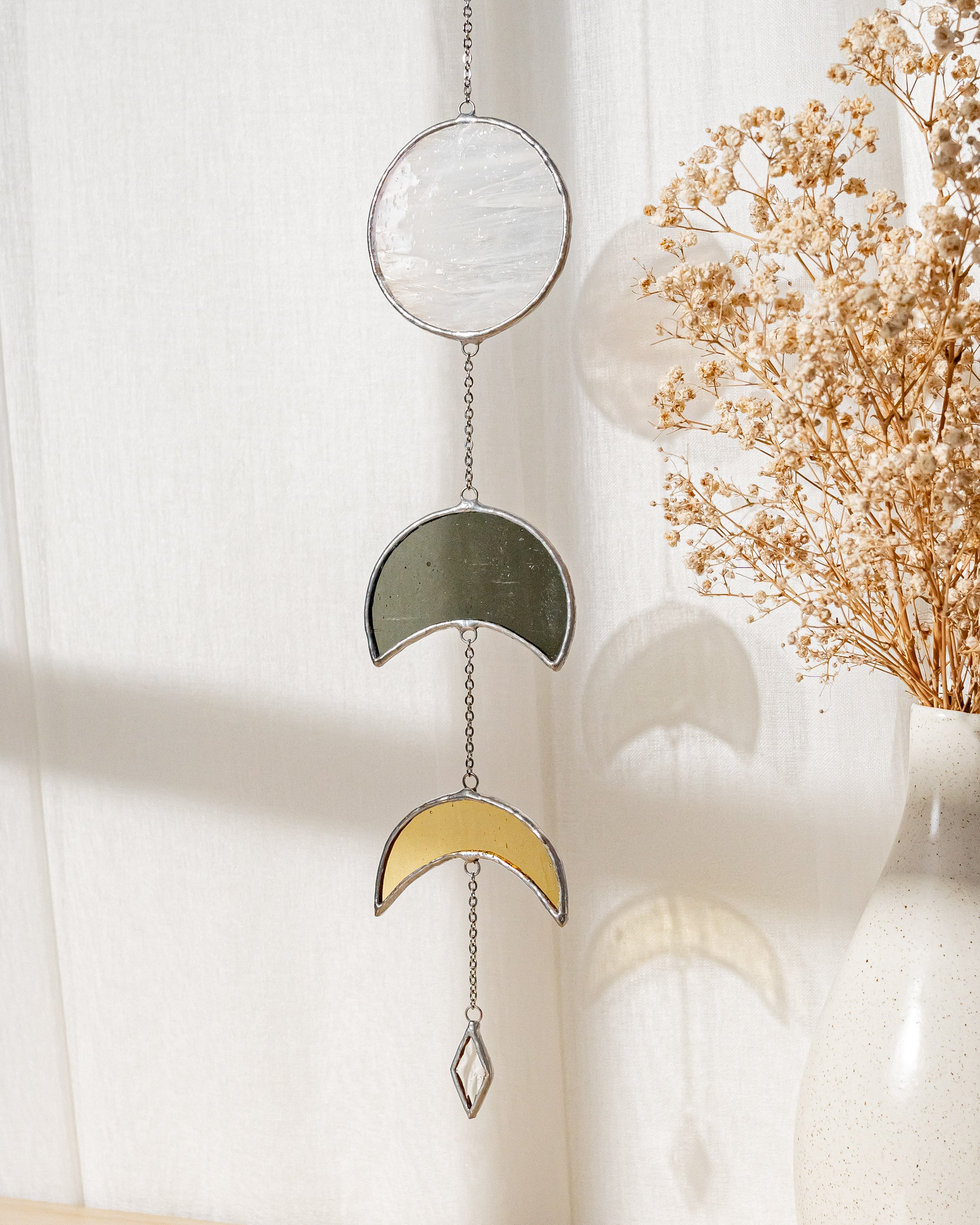 Stained Glass Moon Phase Suncatcher for Window Decor and Unique Gifts