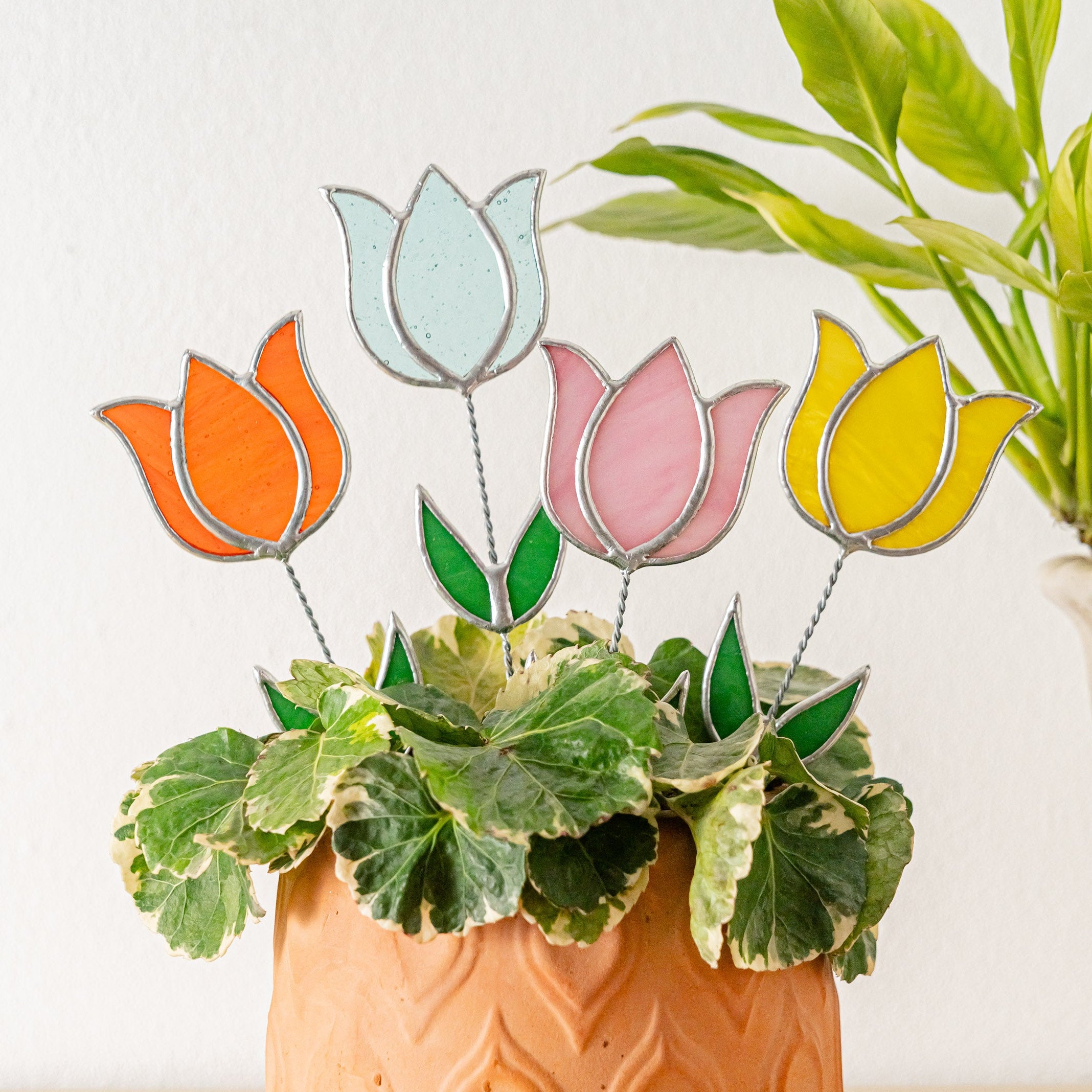 Stained Glass Flower Plant Stakes and Coastal Plant Decor Q08