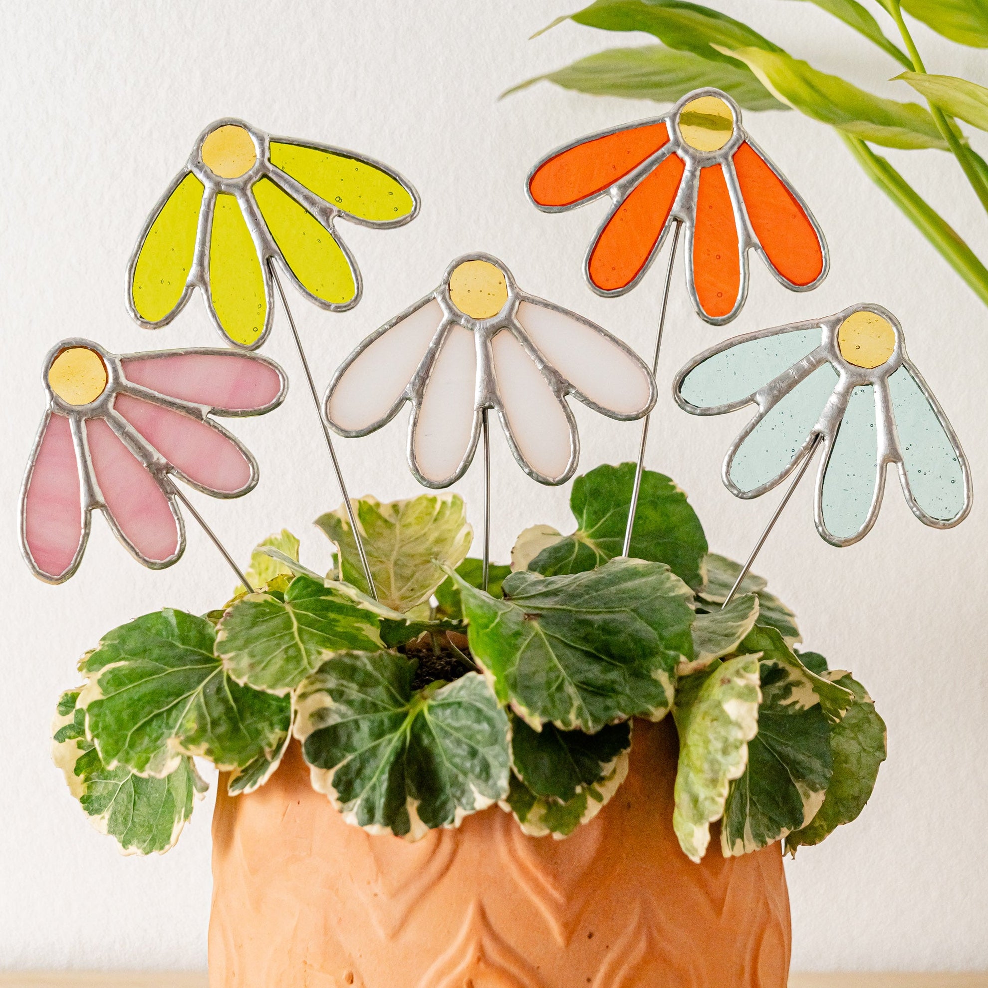 Stained Glass Flower Plant Stakes for Garden Plant Support Q07