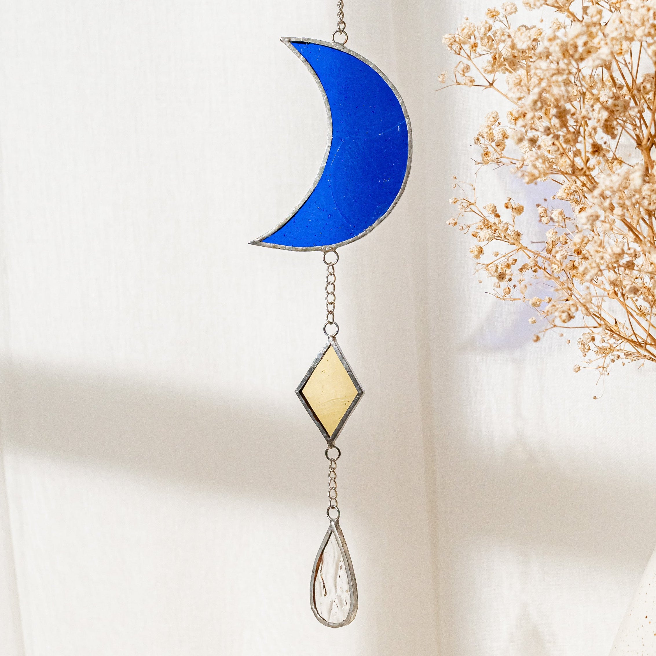 Moon Stained Glass Suncatcher, Stained glass window and art F38