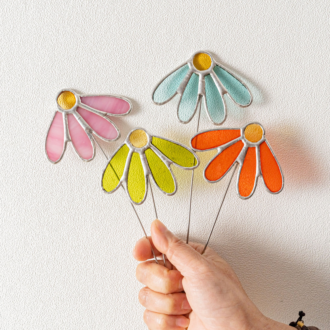 Stained Glass Flower Plant Stakes For Colorful Indoor Garden Decor