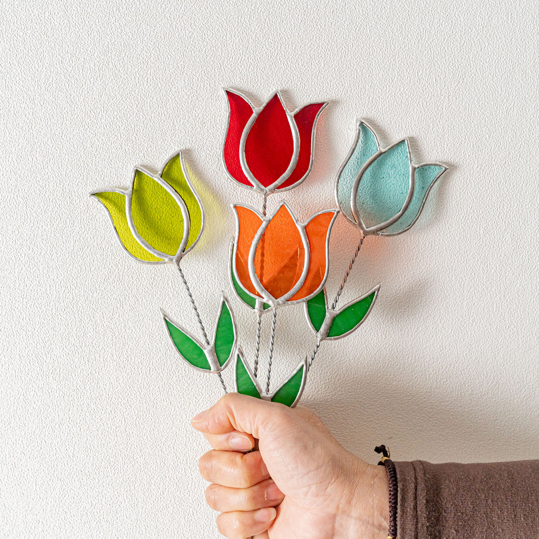 Stained Glass Flower Plant Stakes For Colorful Indoor Garden Decor
