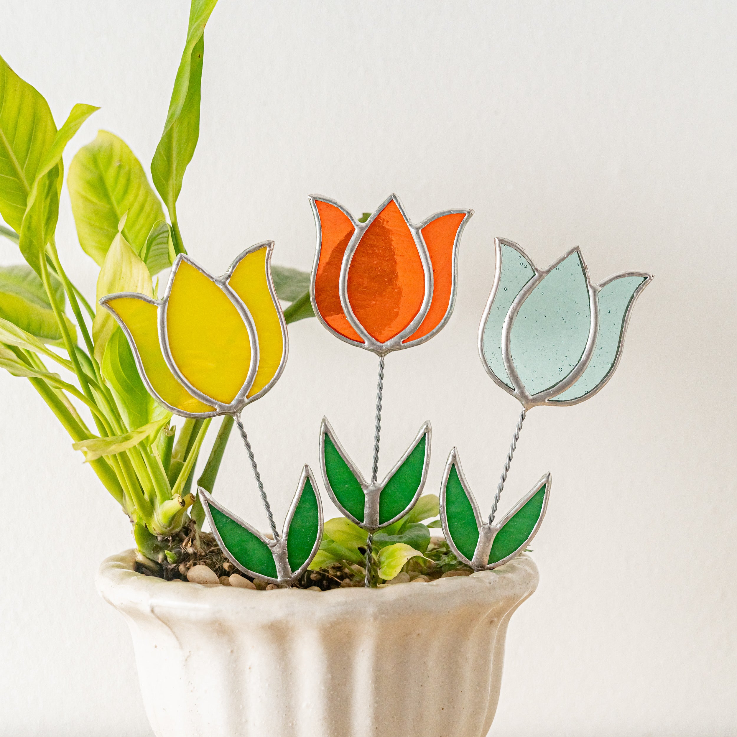 Stained Glass Flower Plant Stakes and Coastal Plant Decor Q08