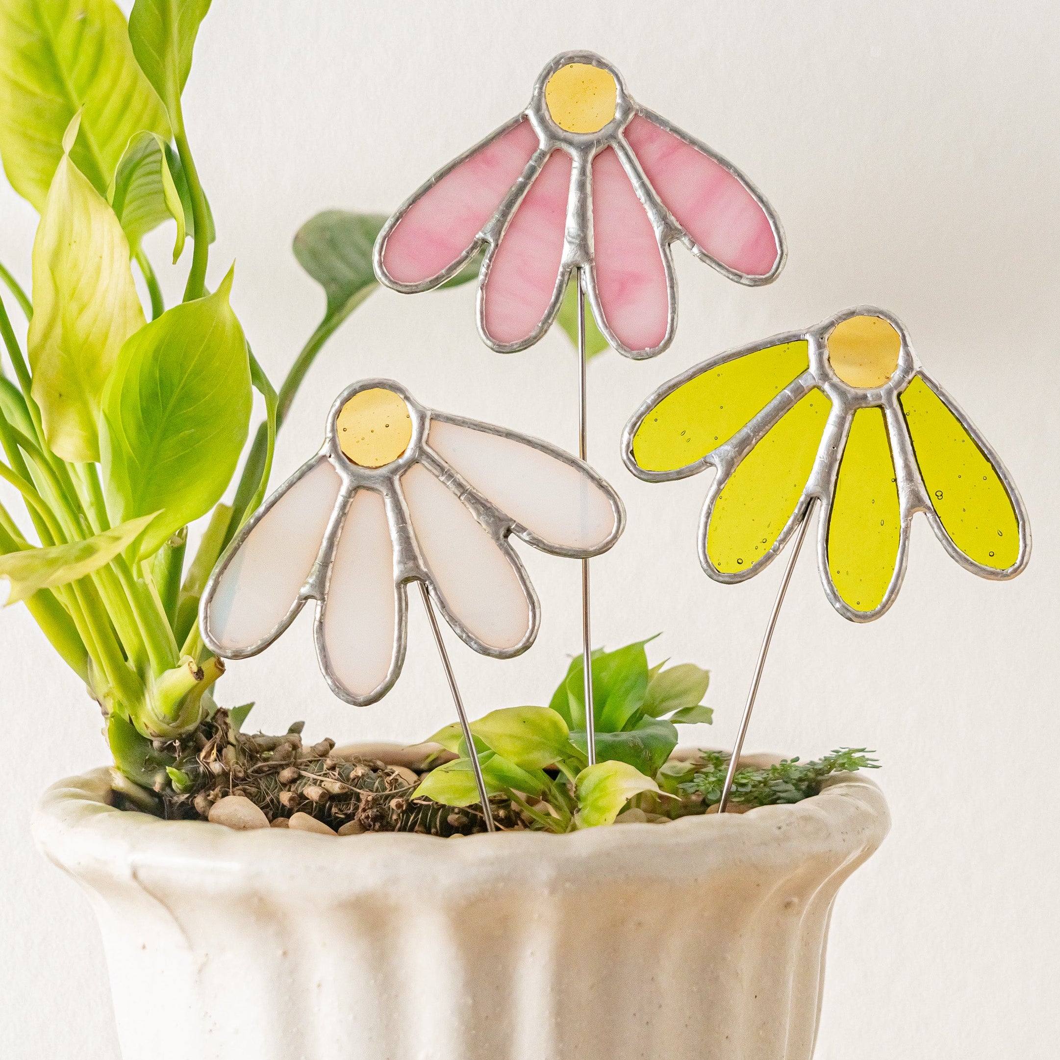 Stained Glass Flower Plant Stakes for Garden Plant Support Q07