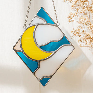 Stained Glass Sun Moon Suncatcher decor and Window Stained Glass F36