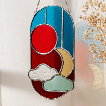 Stained Glass Abstract Suncatcher Round for Plant Stakes Decor F82