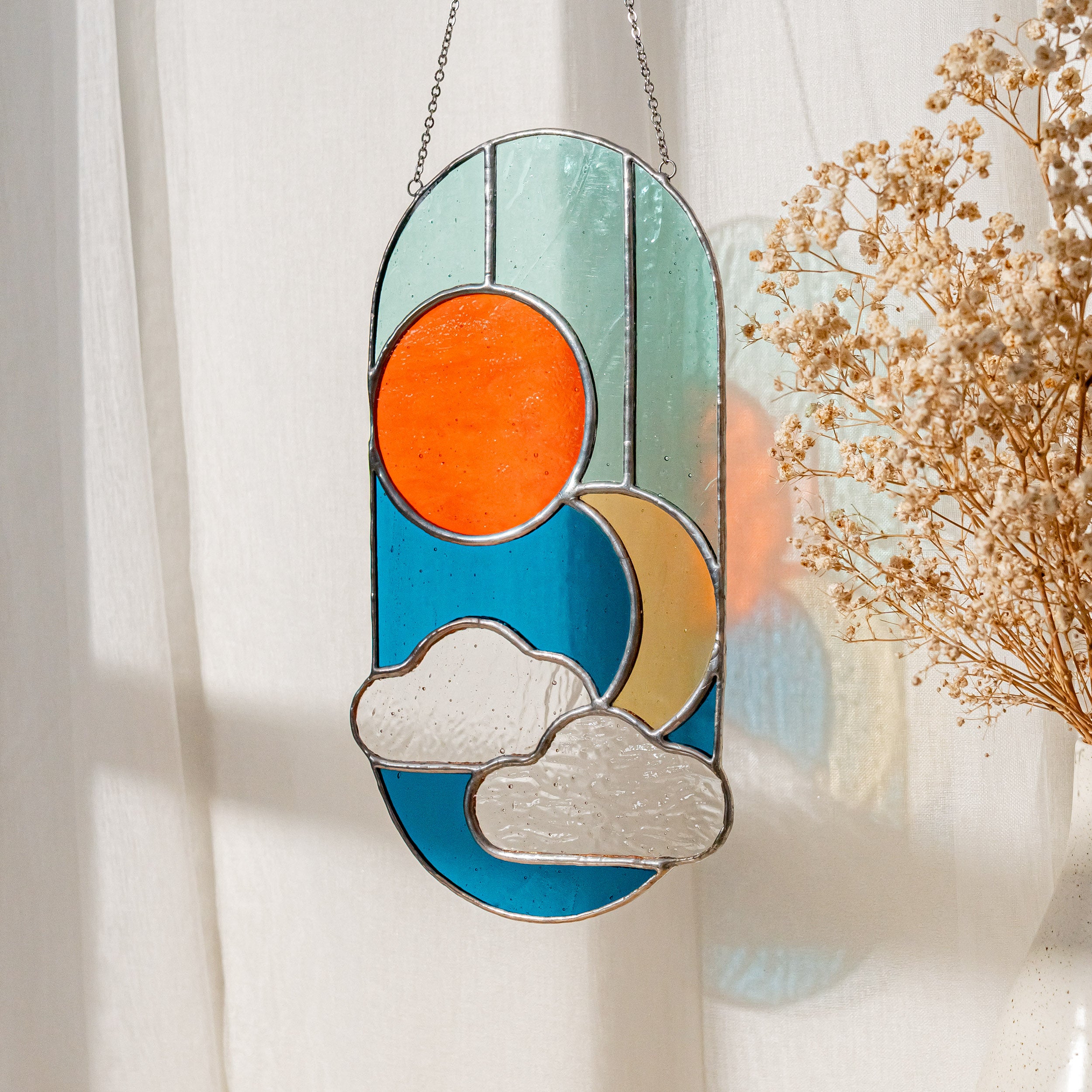 Abstract Stained Glass Suncatcher for Plant Support and Decor F82