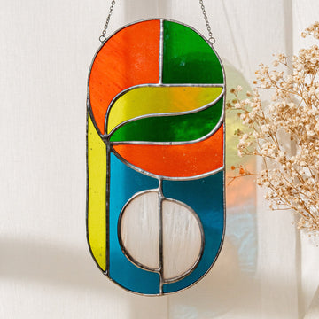 Stained Glass Abstract Suncatcher Wood for Garden Stakes F83
