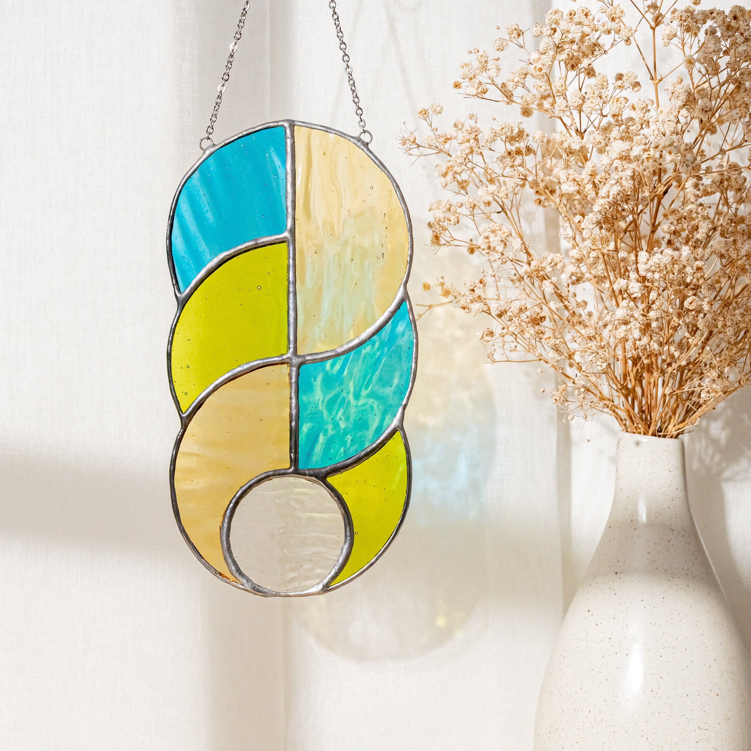 Stained Glass Abstract Suncatcher for Rustic Wall Decoration F84