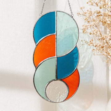 Stained Glass Abstract Suncatcher for Rustic Wall Decoration F84
