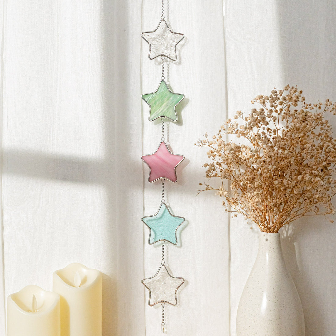 Star Stained Glass Garland glass for Hanging Ornaments Q10