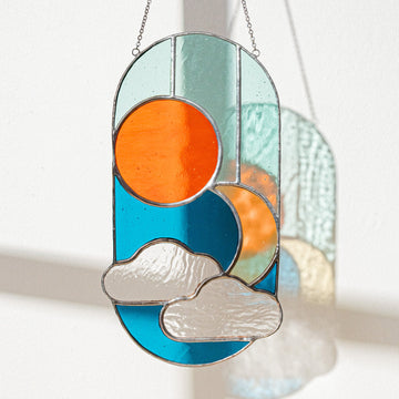 Abstract Stained Glass Suncatcher for Plant Support and Decor F82