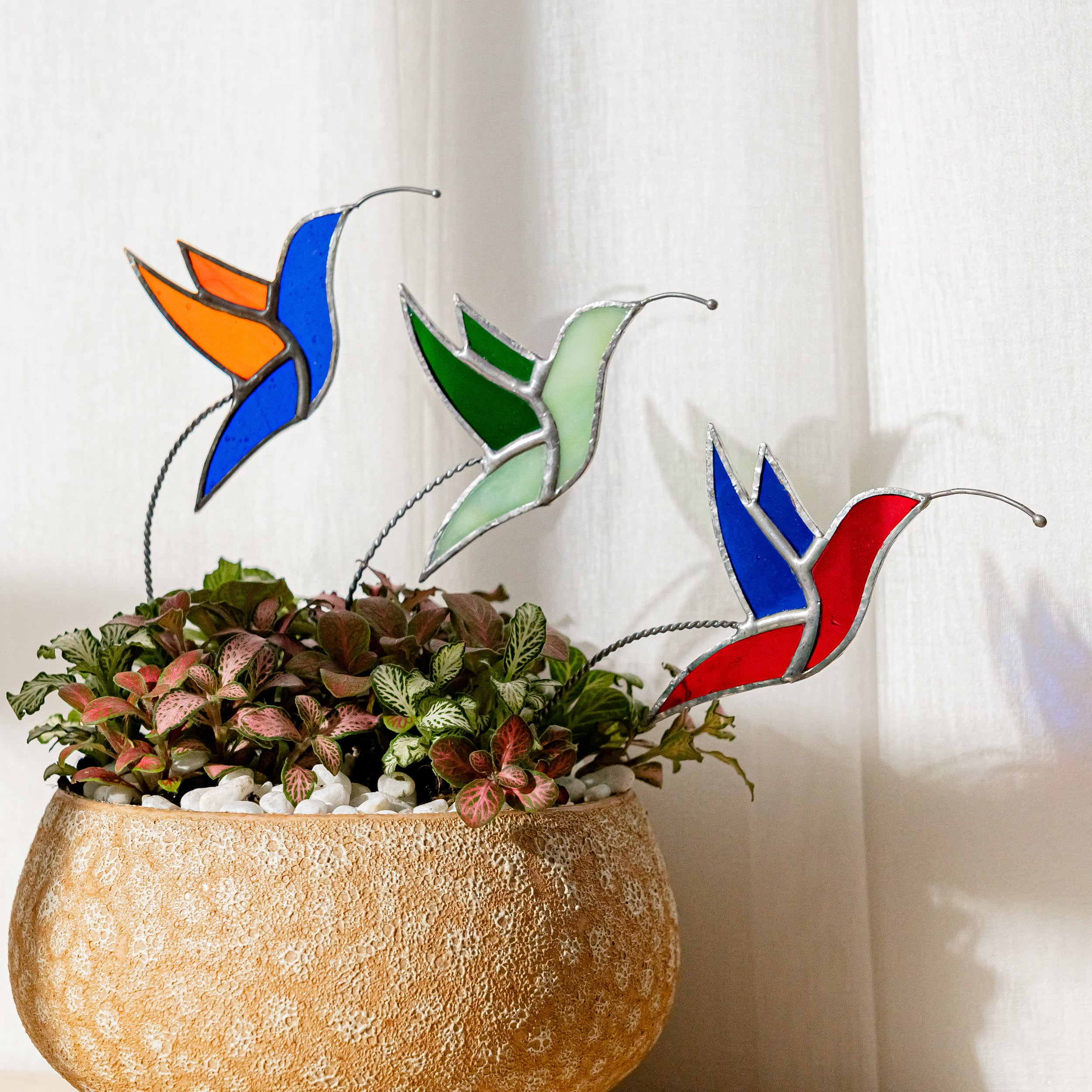 Stained Glass Hummingbird Plant Stakes Glass for Plant Stakes F41