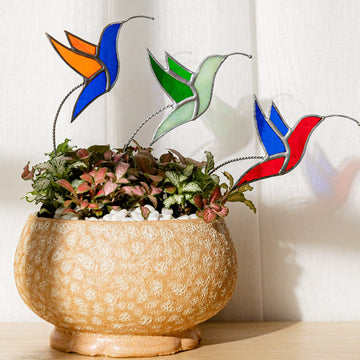 Stained Glass Hummingbird Plant Stakes Glass for Plant Support F41