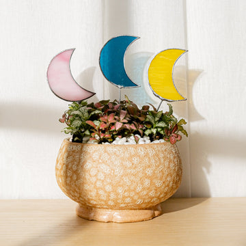 Stained Glass Moon Plant Stake For Window Decor And Houseplants