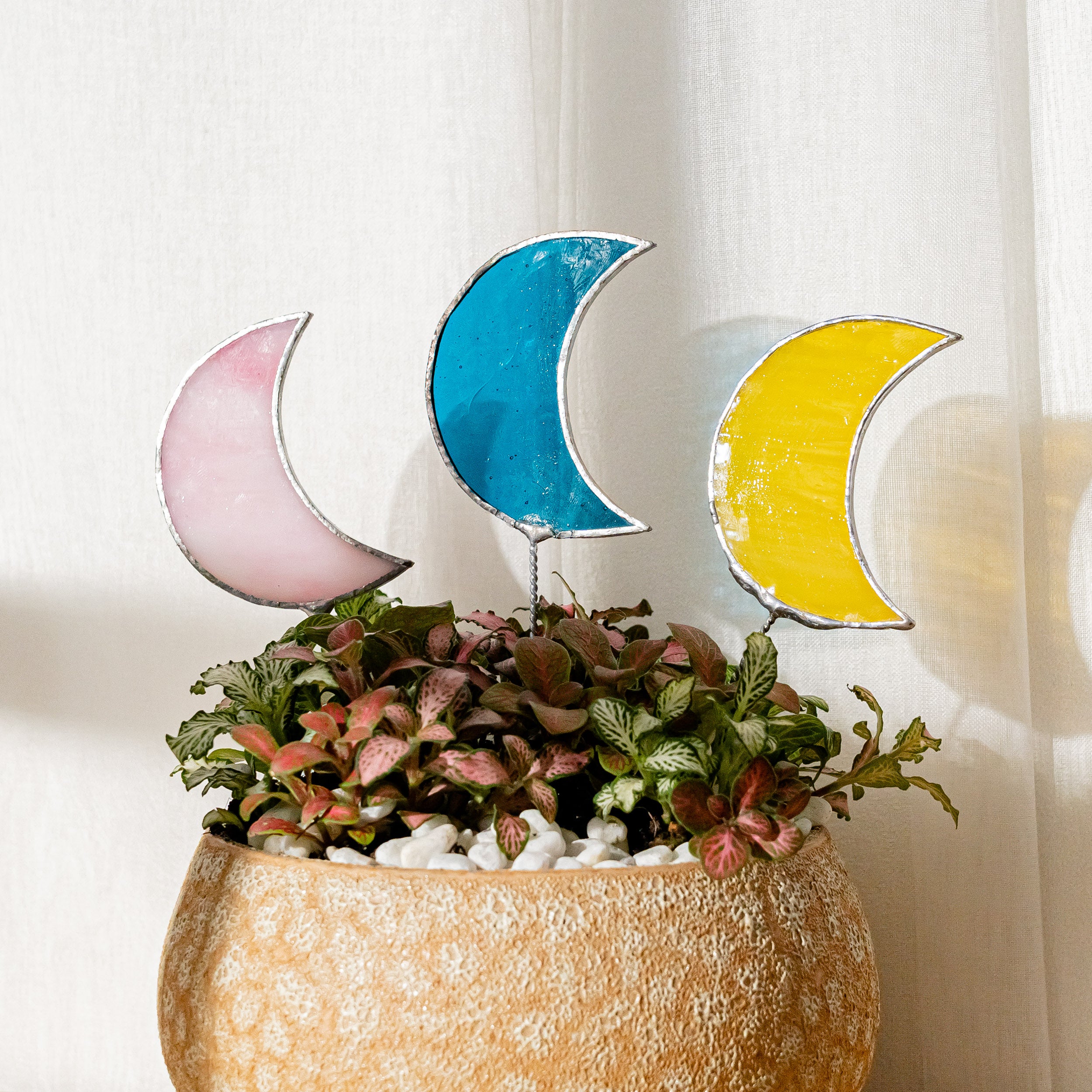 Stained Glass Moon Plant Stakes Glass for Plant Support F47