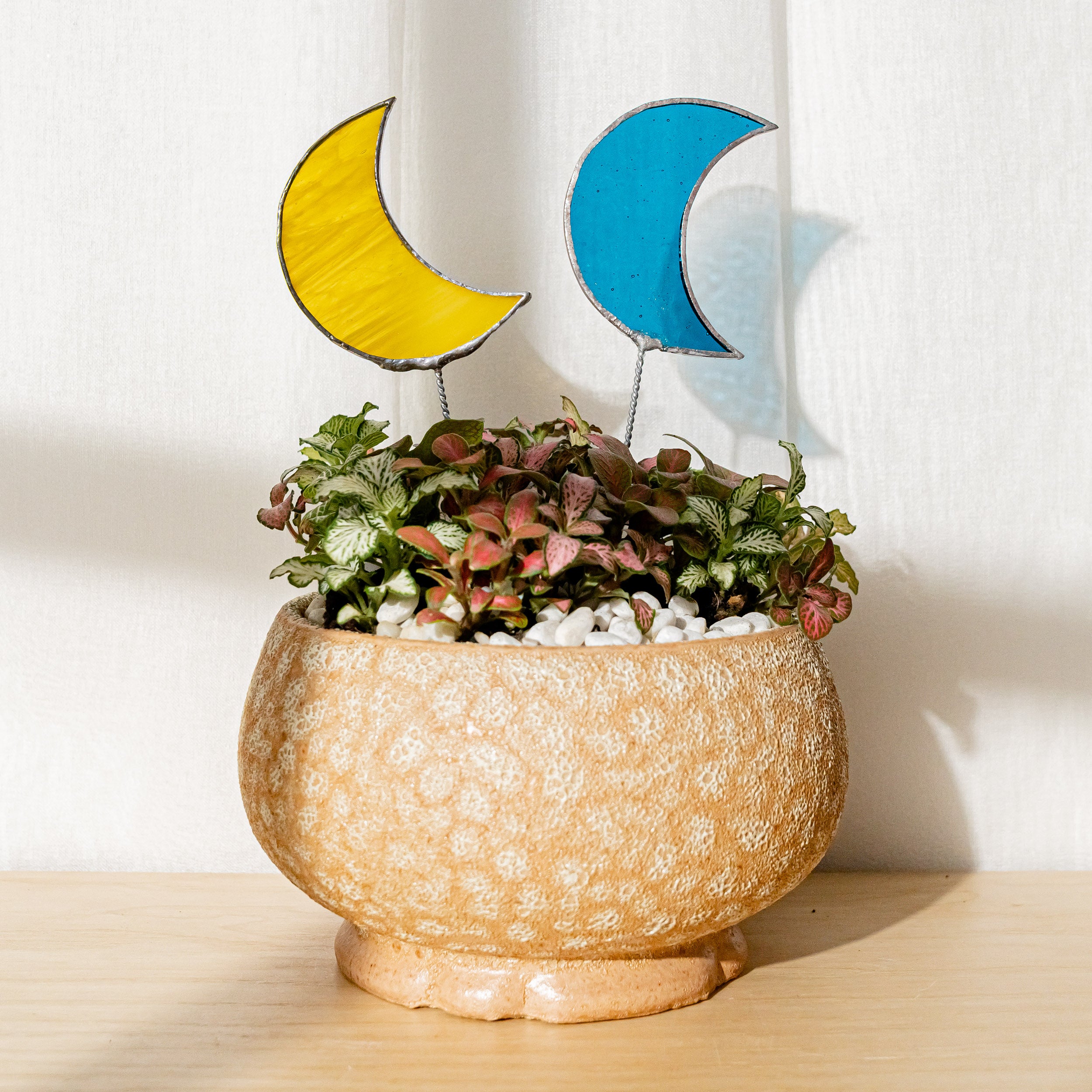 Stained Glass Moon Plant Stakes Glass for Plant Support F47