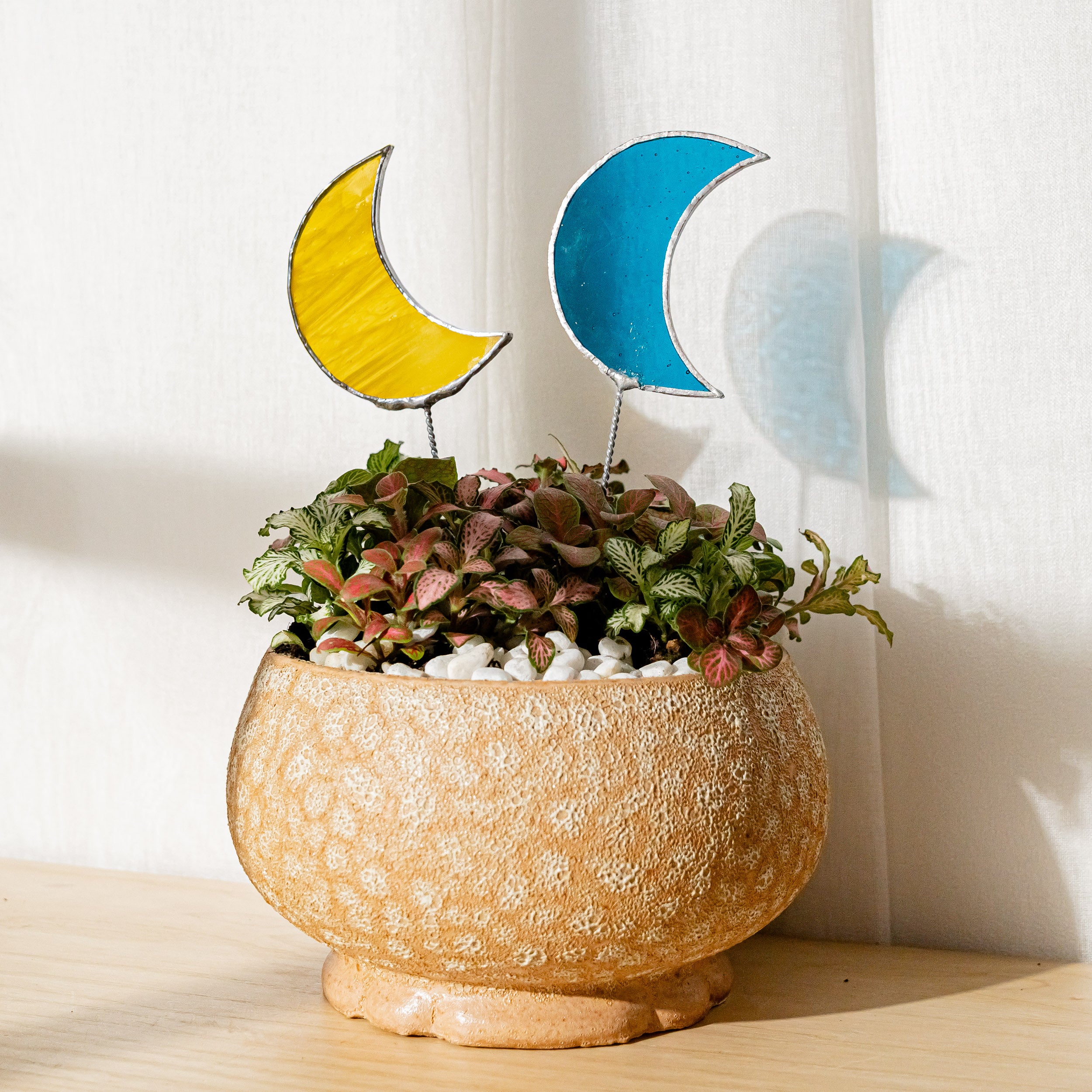 Stained Glass Moon Plant Stakes Glass for Plant Support F47