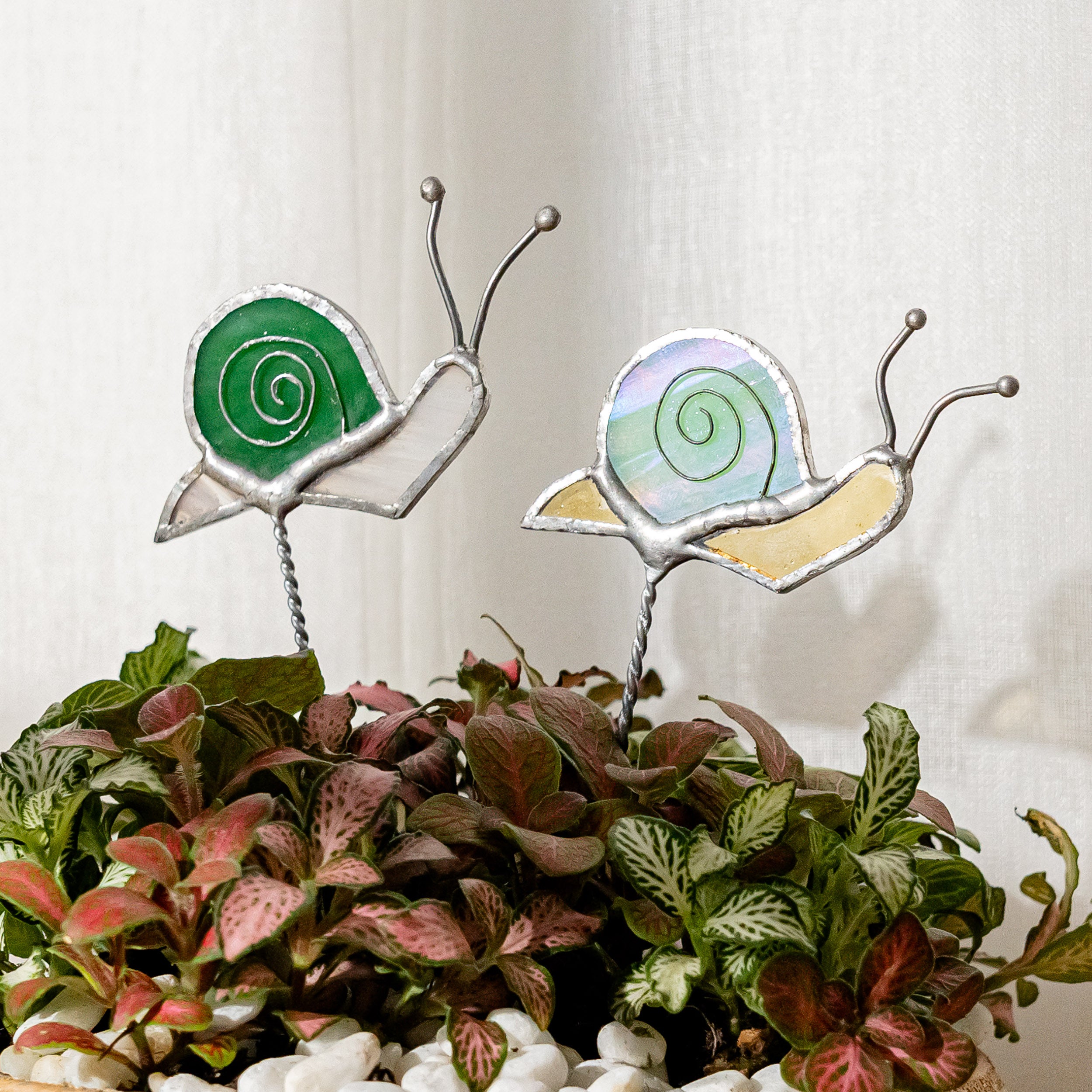 Stained Glass Snail Plant Stakes Decor for Plant Support F42