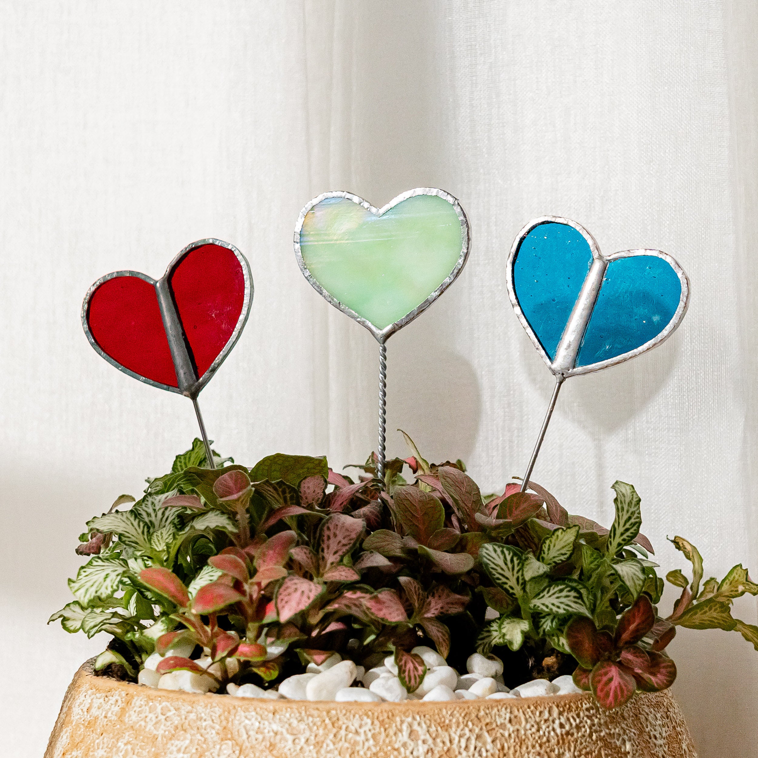 Stained Glass Heart Plant Stakes Decor and Garden Decor F44