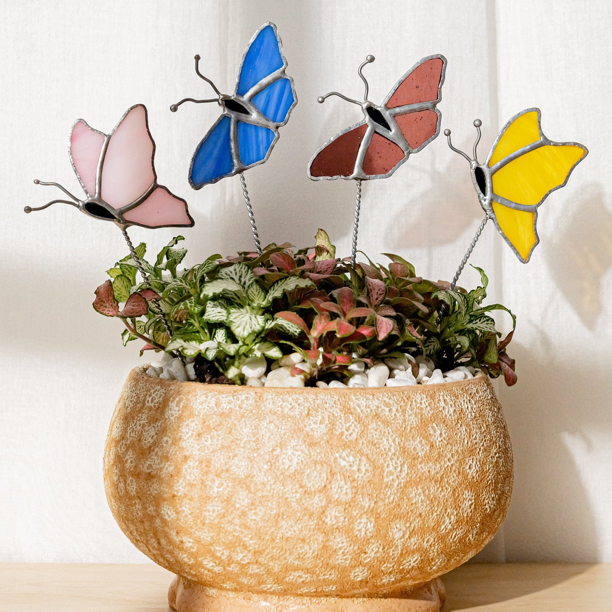 Stained Glass Butterfly Plant Stakes glass for Plant Support F43