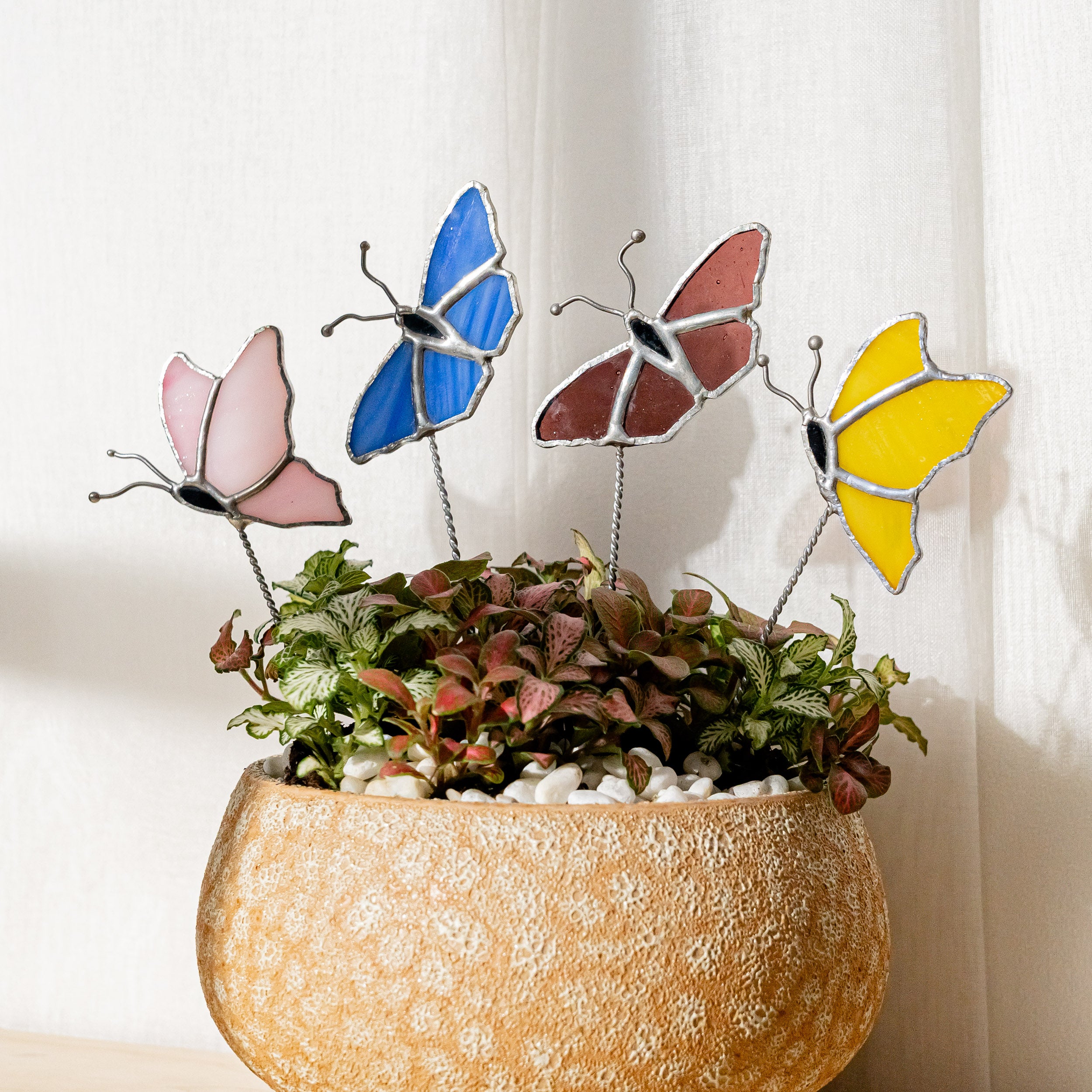 Stained Glass Butterfly Plant Stakes glass for Plant Support F43