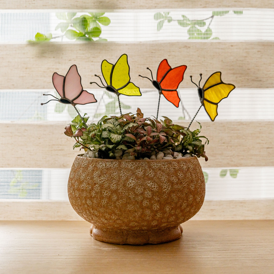 Stained Glass Butterfly Plant Stake For Window Or Table Decor