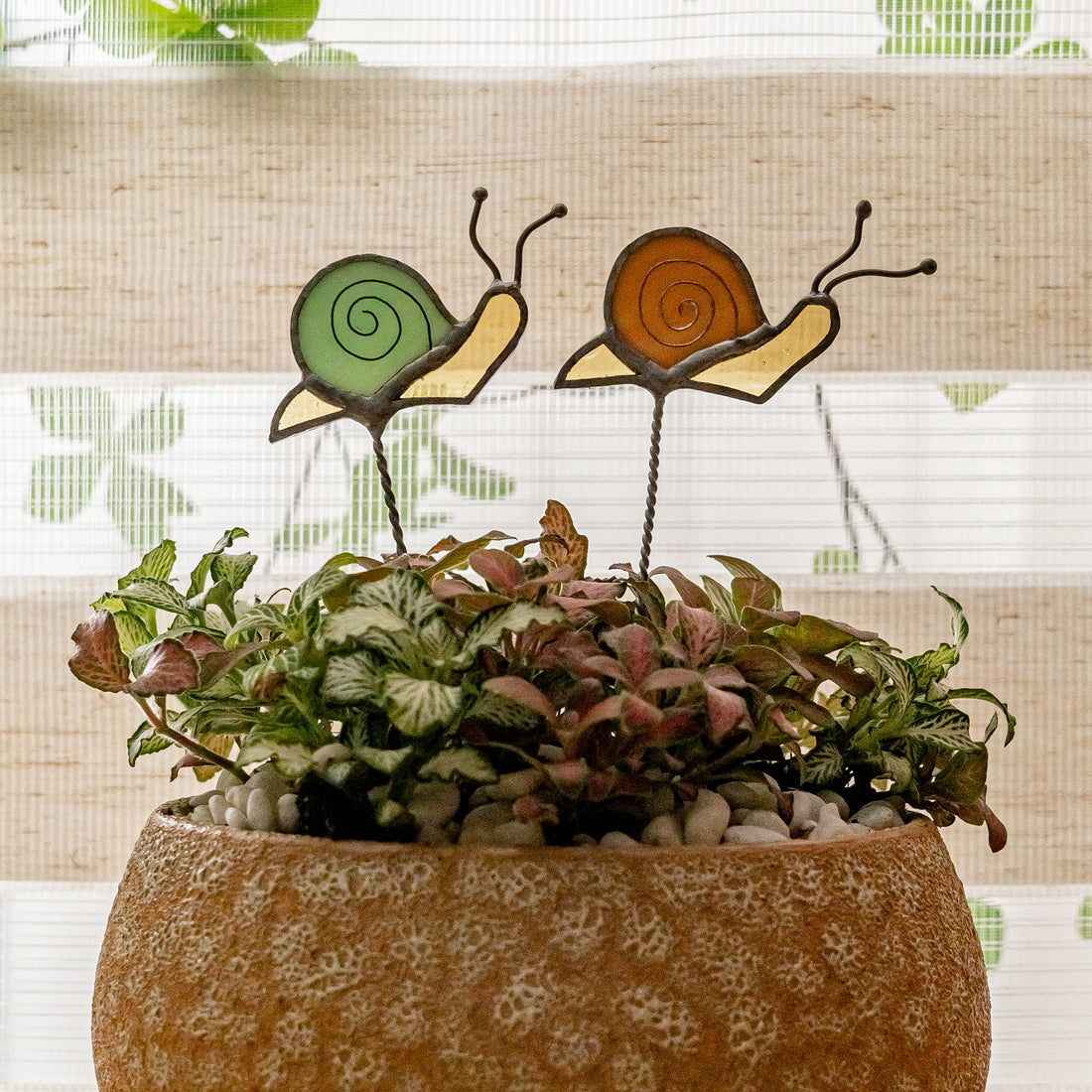 Stained Glass Snail Plant Stake For Cottagecore Home Decor