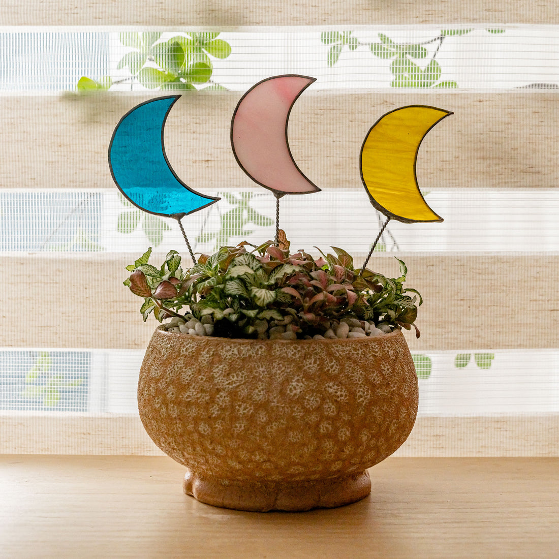 Stained Glass Moon Plant Stake For Window Decor And Houseplants
