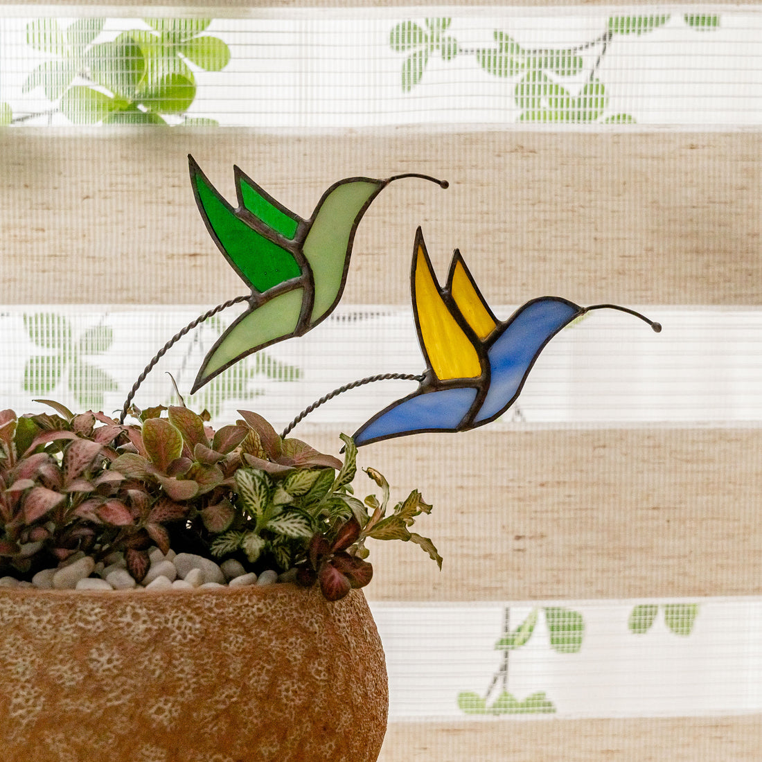 Stained Glass Hummingbird Plant Stake For Vibrant Home Decor