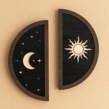 Wooden Sun Moon Wall Art, Modern wall decor and art Y57