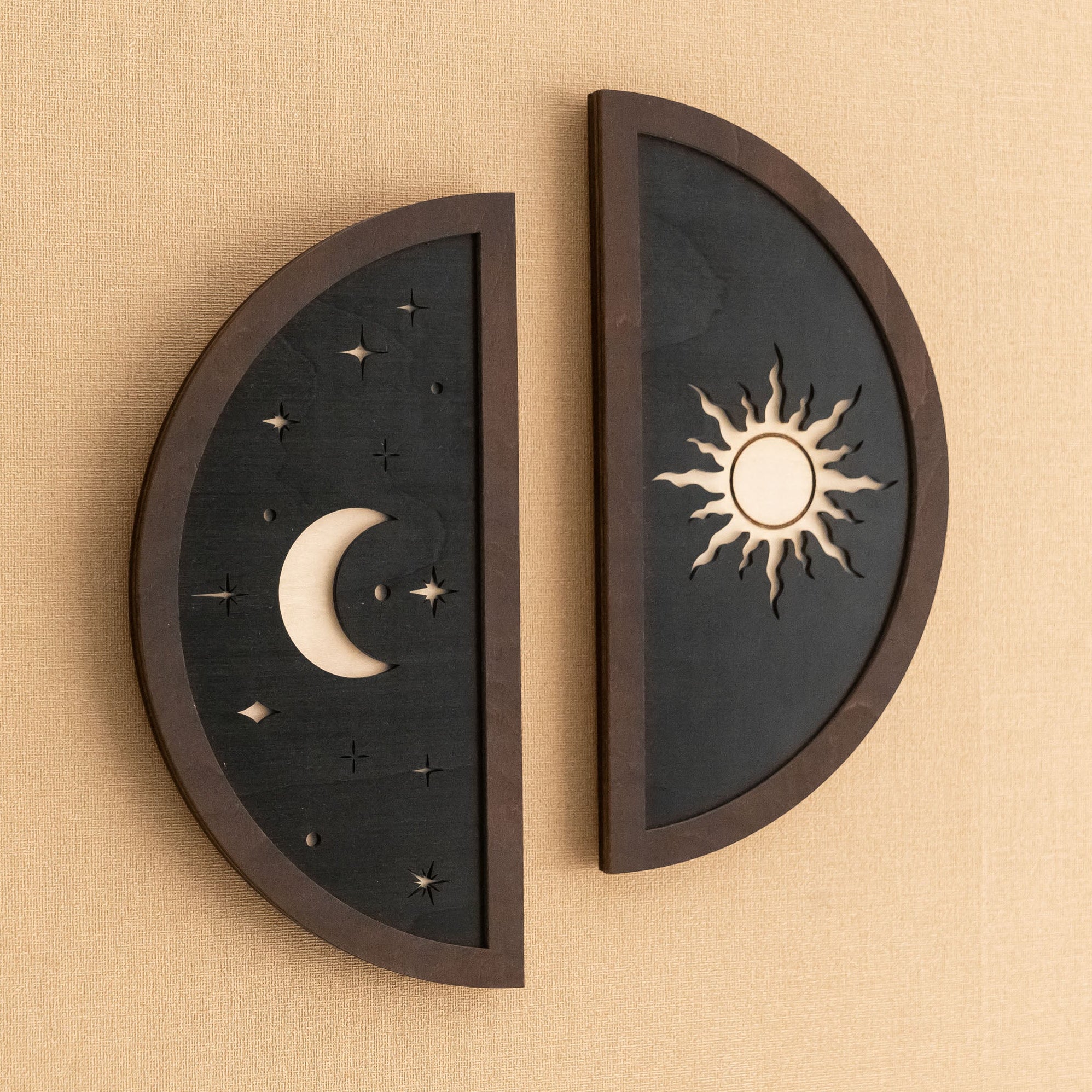 Wooden Sun Moon Wall Art for Celestial wall art, decor Y57