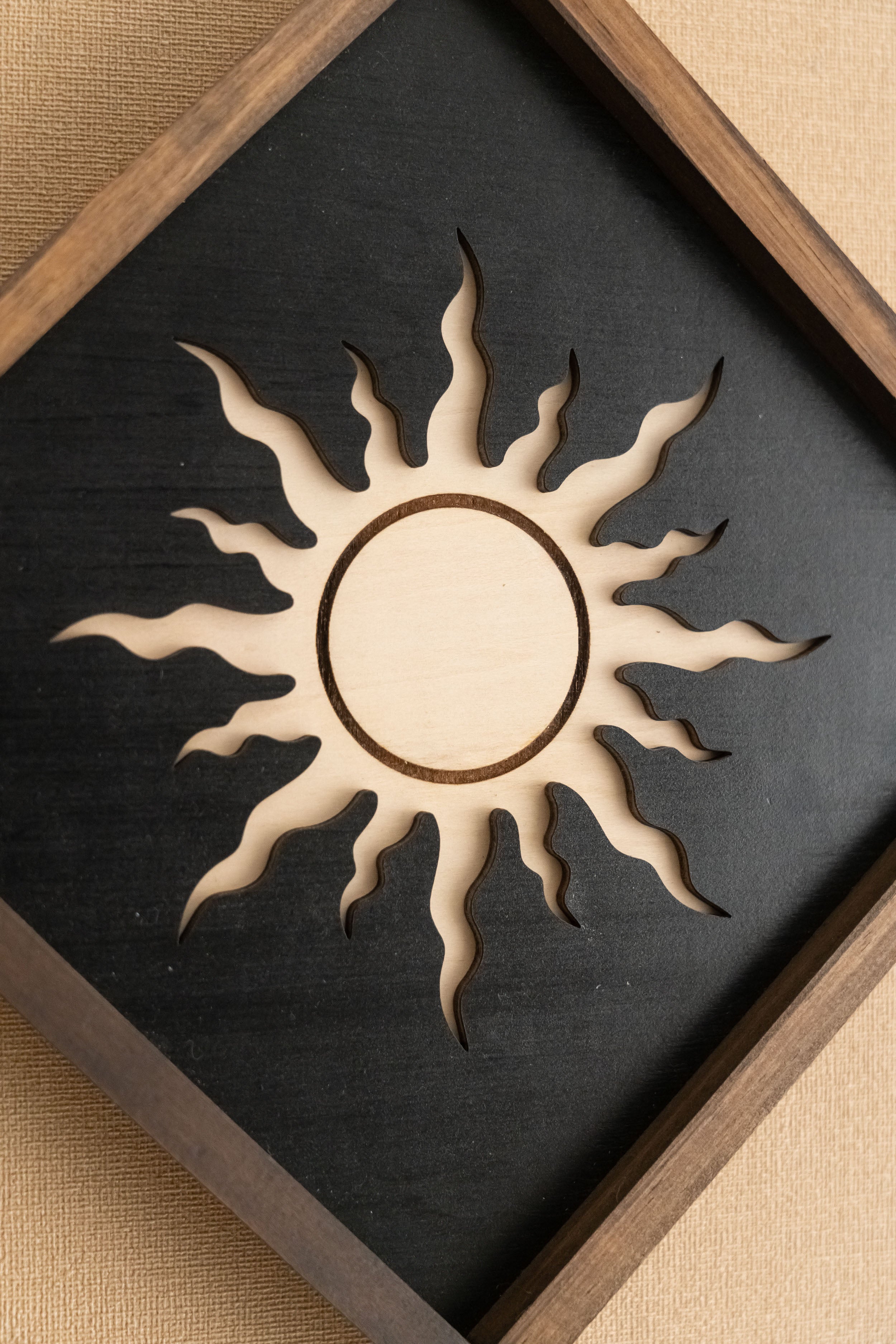Sonne und Mond Holz Wandkunst für himmlischen Boho Home Decor Akzent 