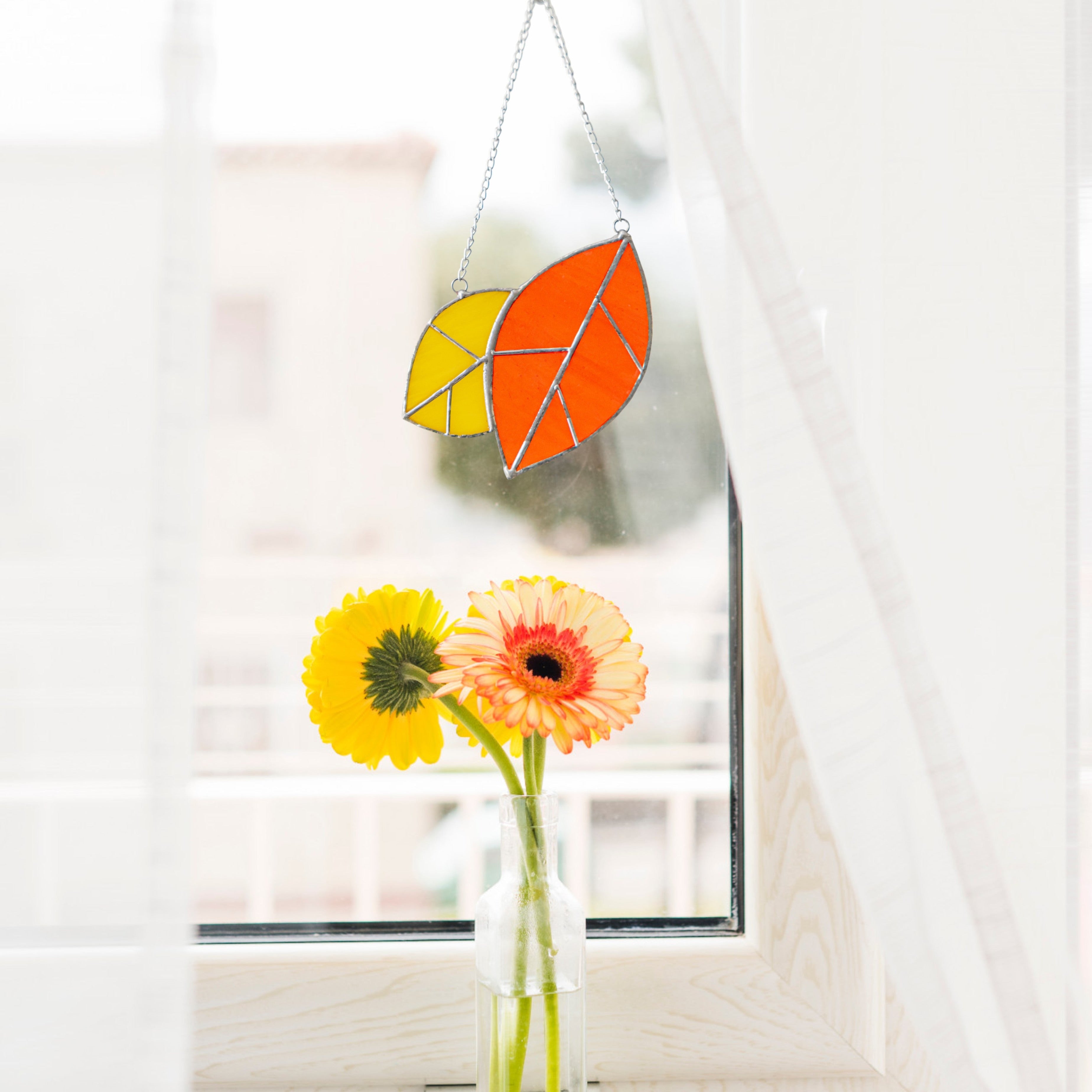 Stained Glass Leaves Suncatcher for Boho and Modern Homes