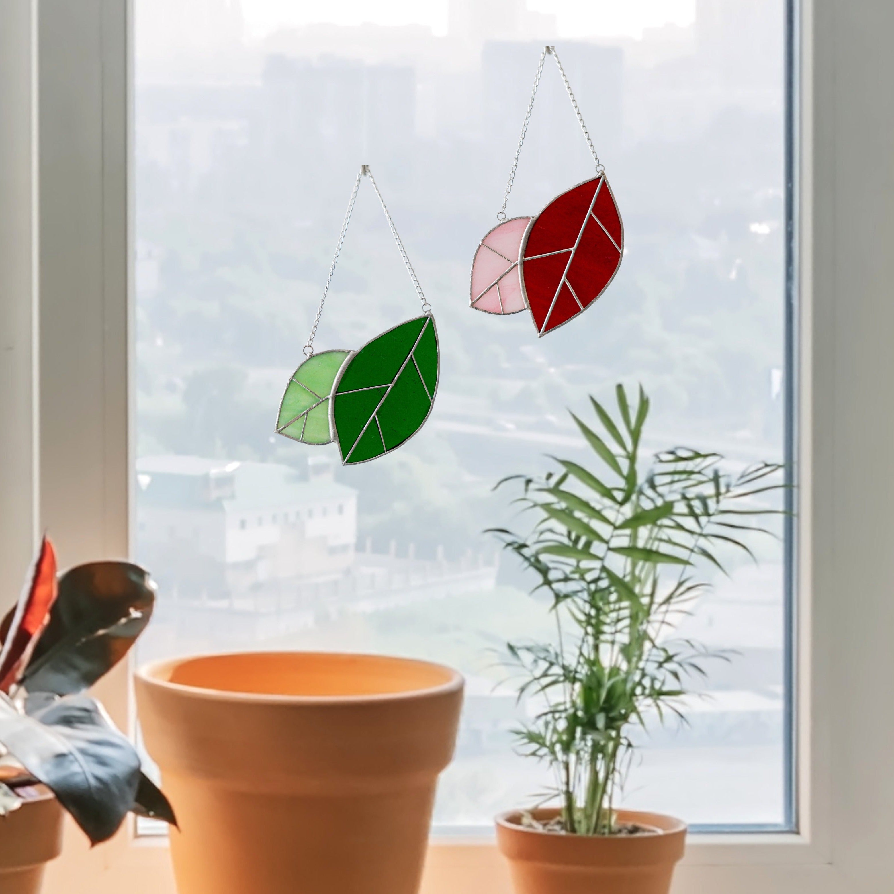 Stained Glass Leaves Suncatcher for Boho and Modern Homes