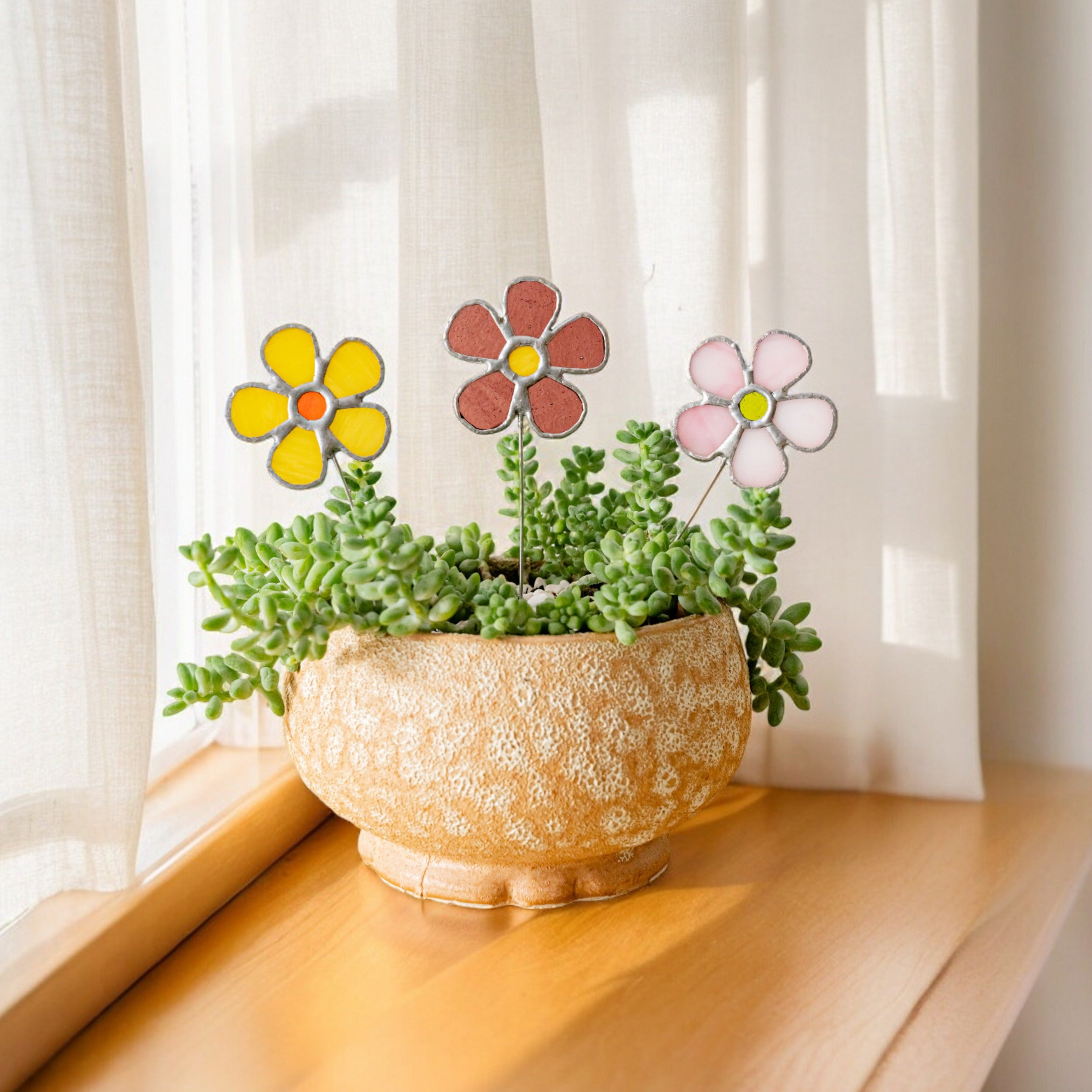 Flower Stained Glass Suncatcher Handmade Table Decor