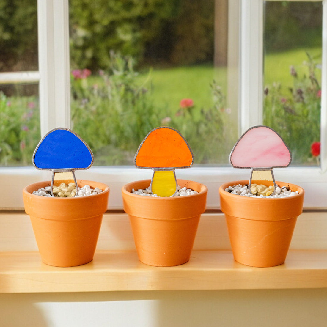 Stained Glass Mushroom Plant Stakes glass for Stained Glass Yard Stakes F49