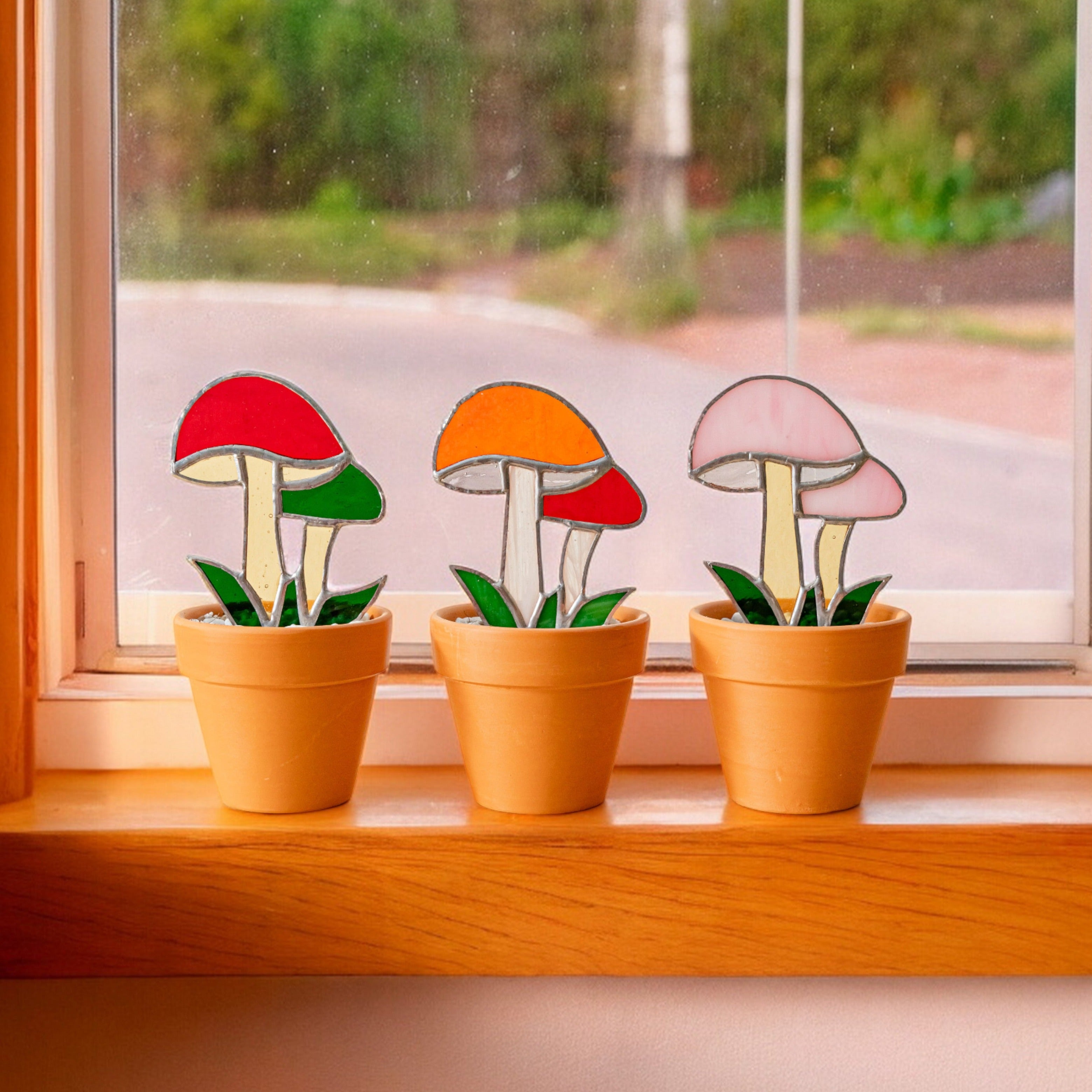 Plant Accessories Stained Glass Mushroom Plant Stakes Home Decor